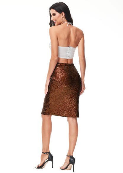 Falda midi de cóctel con lentejuelas brillantes 