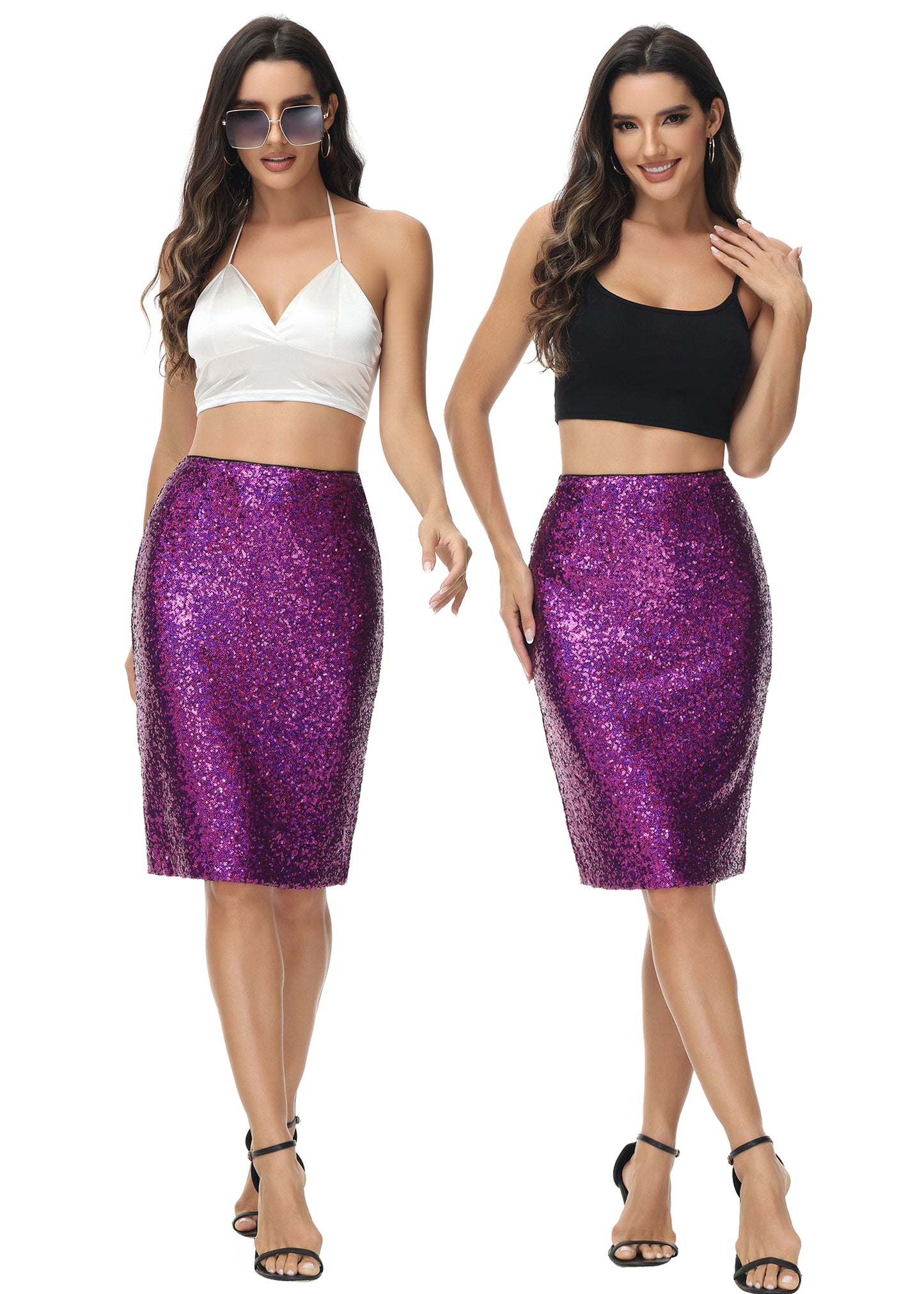 Falda midi de cóctel con lentejuelas brillantes 