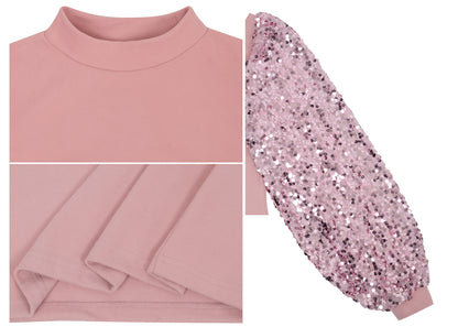 Sequin Balloon Long Sleeve Mock Neck Pullover