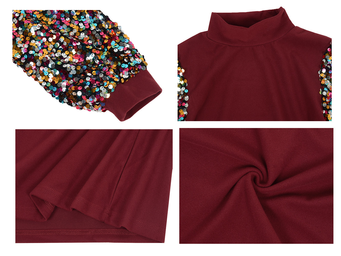 Sequin Puffed Long Sleeve Mock Neck Pullover