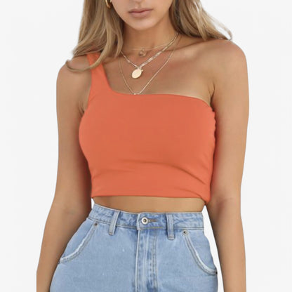 Anna-Kaci Women's One-Shoulder Ribbed Crop Top with Stretch Fit