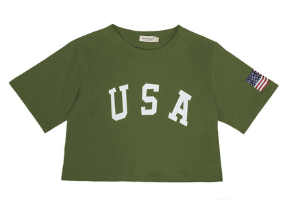 Camiseta de manga corta con estampado de letras para mujer de Anna-Kaci con la bandera de EE. UU. del 4 de julio 