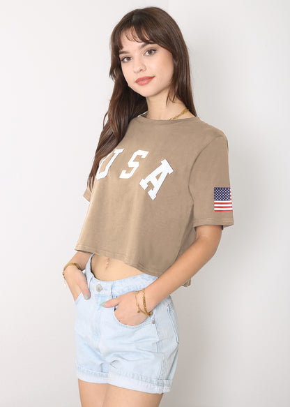 Camiseta de manga corta con estampado de letras para mujer de Anna-Kaci con la bandera de EE. UU. del 4 de julio 