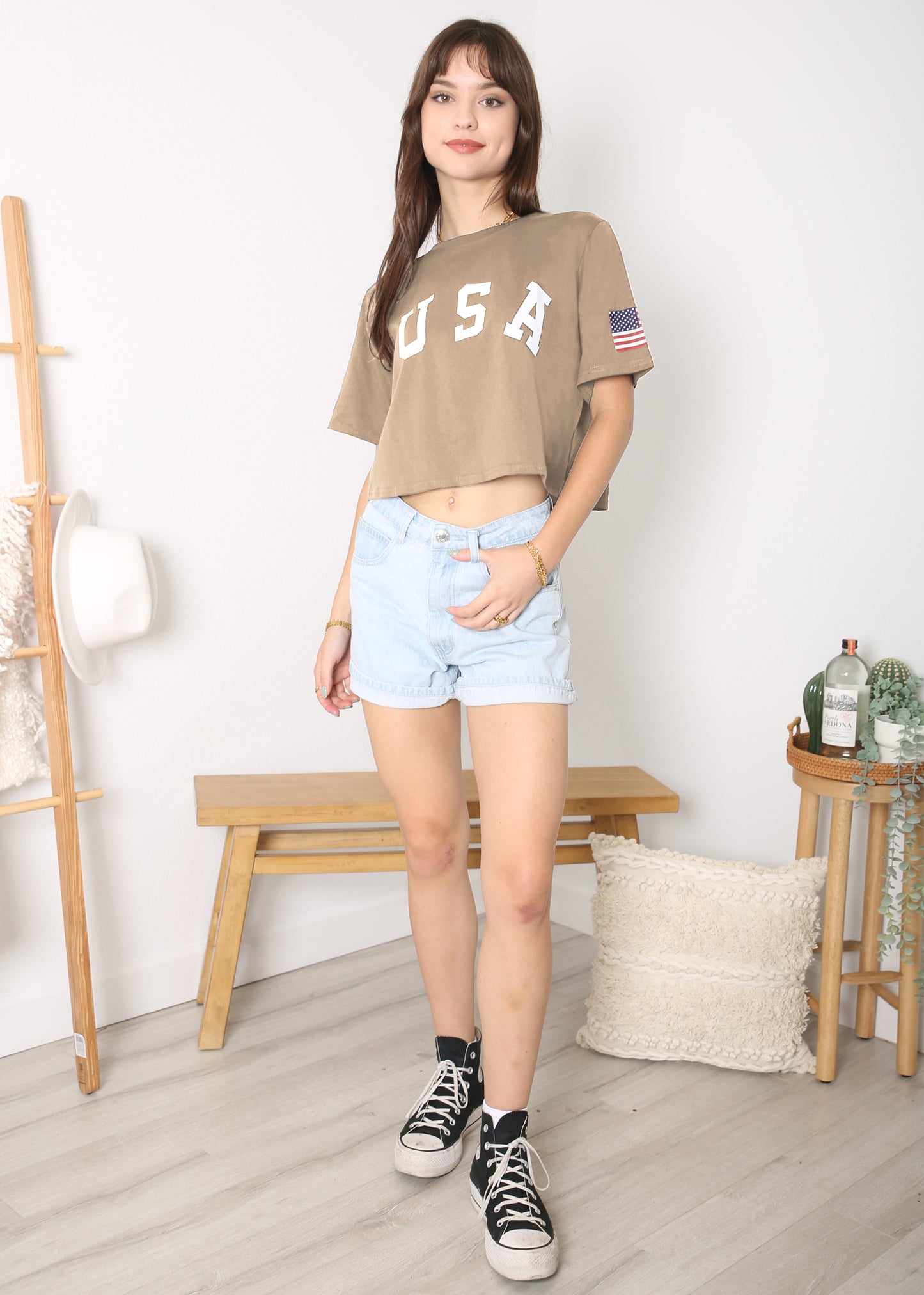 Camiseta de manga corta con estampado de letras para mujer de Anna-Kaci con la bandera de EE. UU. del 4 de julio 