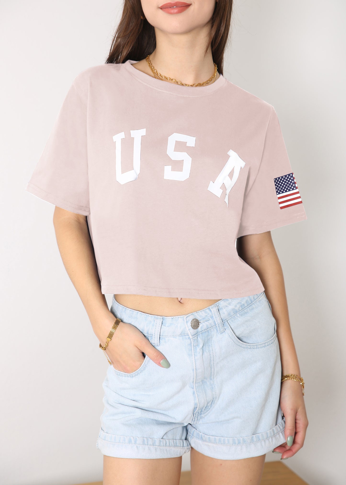 Camiseta de manga corta con estampado de letras para mujer de Anna-Kaci con la bandera de EE. UU. del 4 de julio 