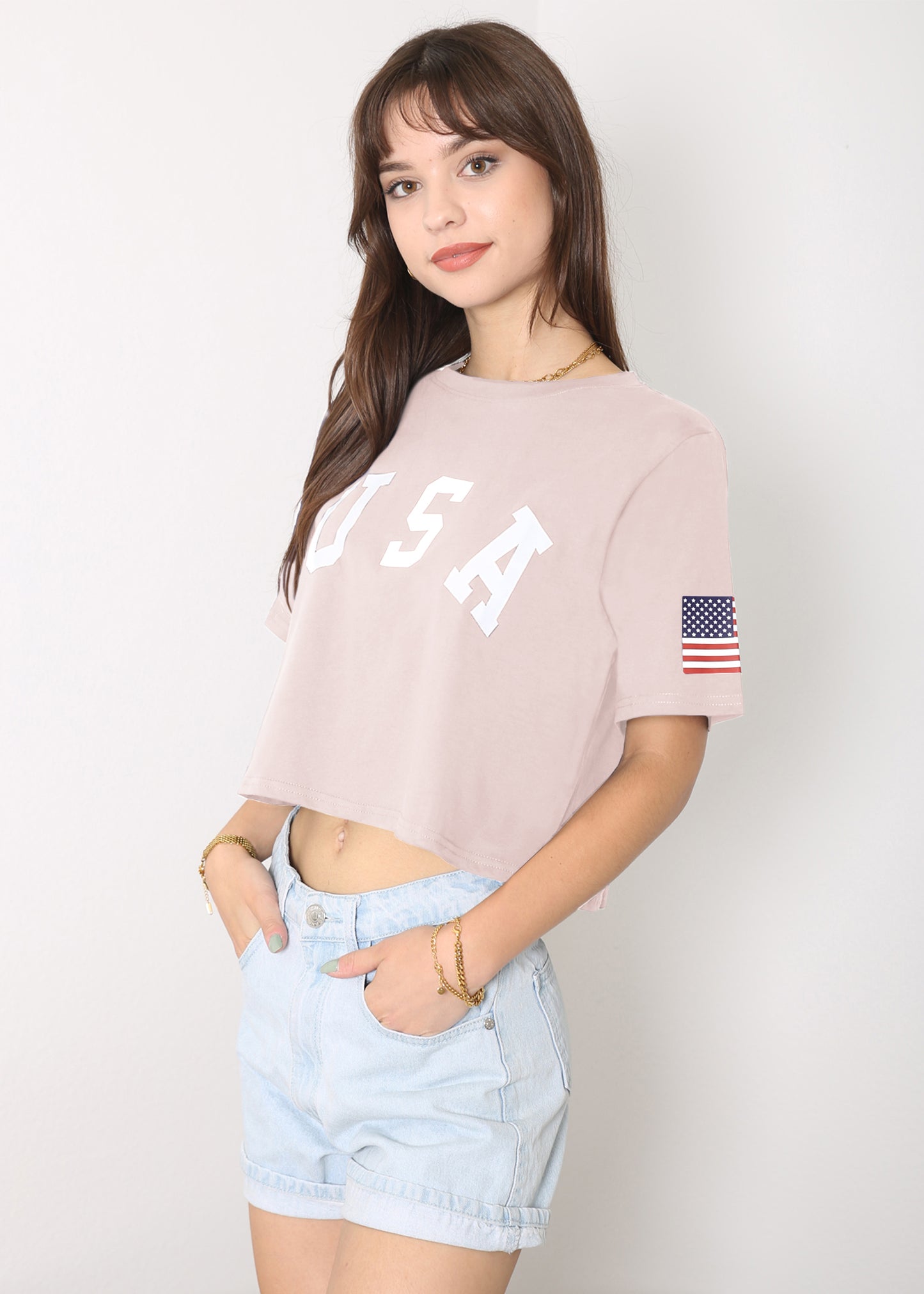 Camiseta de manga corta con estampado de letras para mujer de Anna-Kaci con la bandera de EE. UU. del 4 de julio 