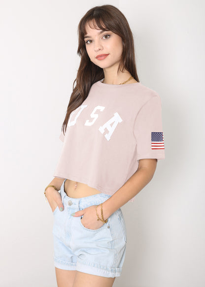 Camiseta de manga corta con estampado de letras para mujer de Anna-Kaci con la bandera de EE. UU. del 4 de julio 