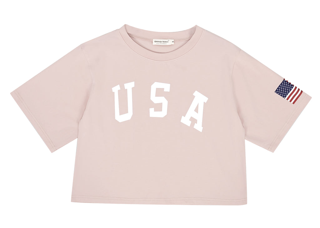 Camiseta de manga corta con estampado de letras para mujer de Anna-Kaci con la bandera de EE. UU. del 4 de julio 