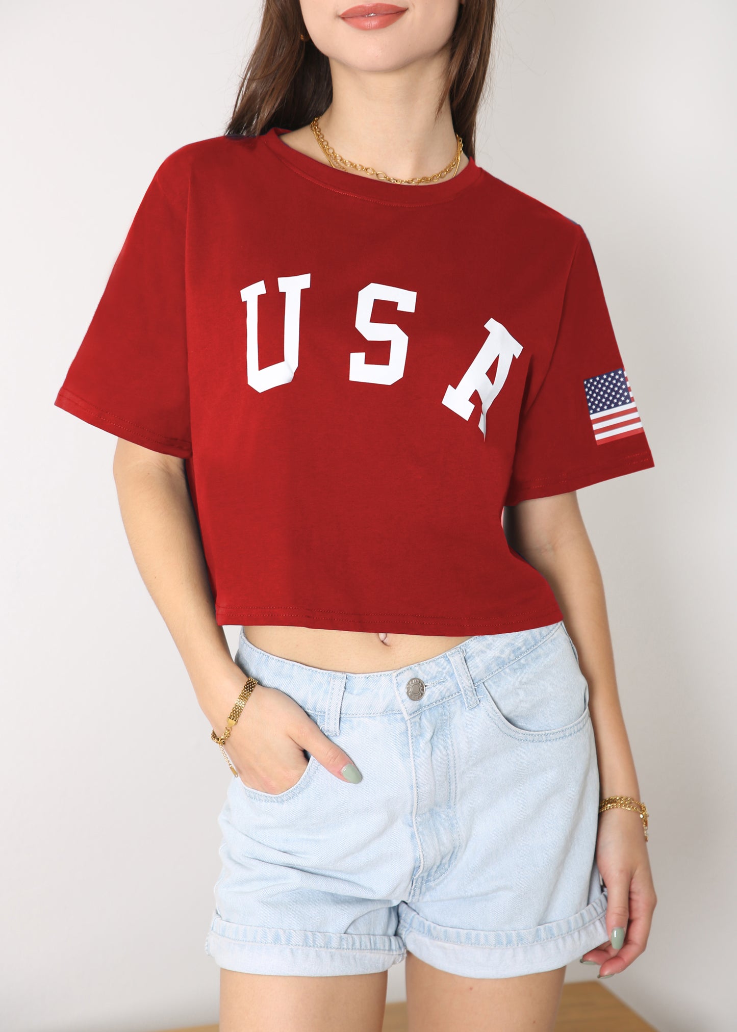 Camiseta de manga corta con estampado de letras para mujer de Anna-Kaci con la bandera de EE. UU. del 4 de julio 