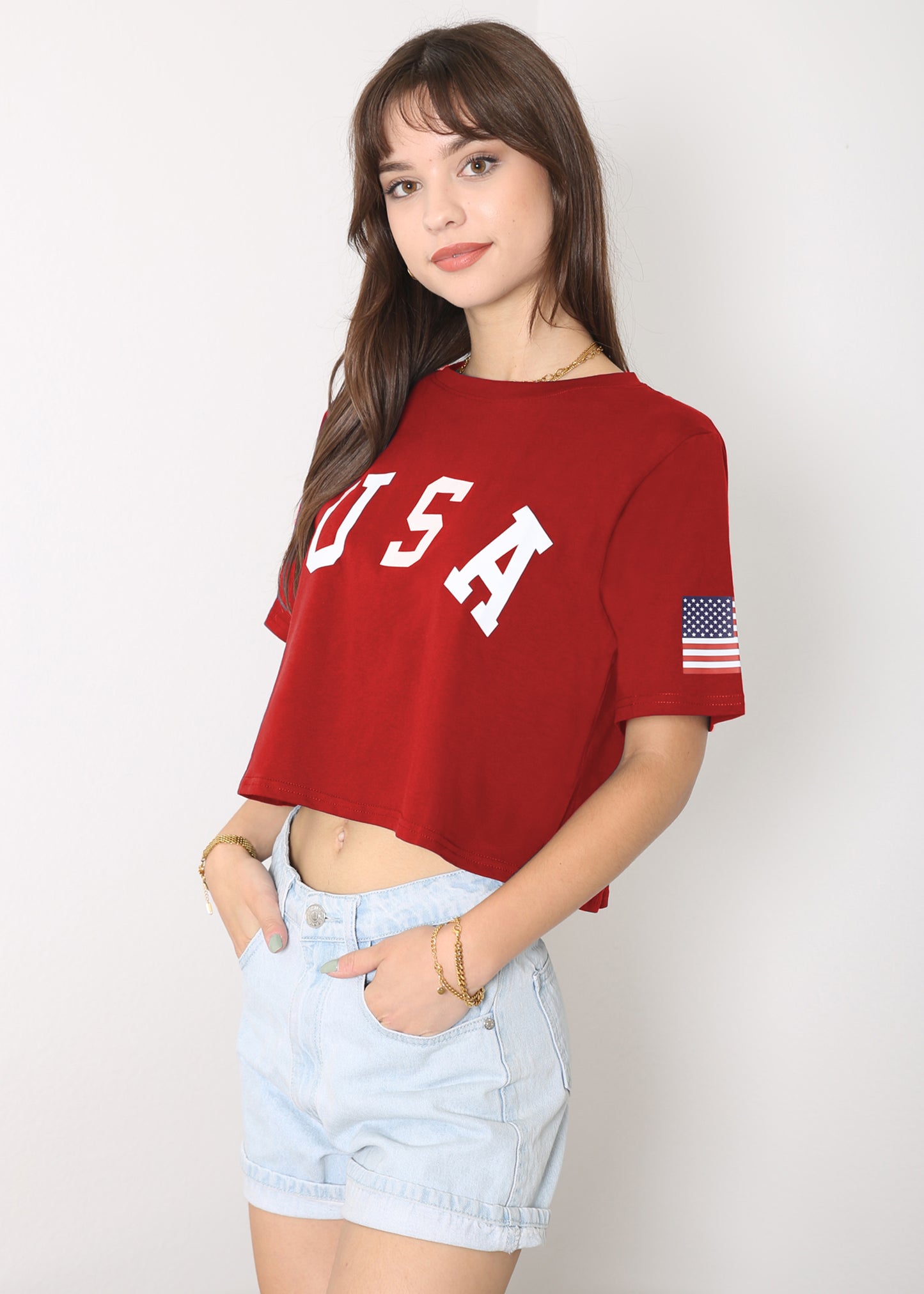 Camiseta de manga corta con estampado de letras para mujer de Anna-Kaci con la bandera de EE. UU. del 4 de julio 