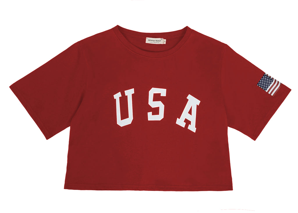 Camiseta de manga corta con estampado de letras para mujer de Anna-Kaci con la bandera de EE. UU. del 4 de julio 