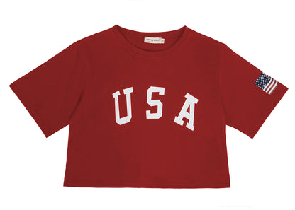 Camiseta de manga corta con estampado de letras para mujer de Anna-Kaci con la bandera de EE. UU. del 4 de julio 