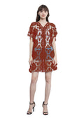 Embroidered Mesh Sheer Midi Dress