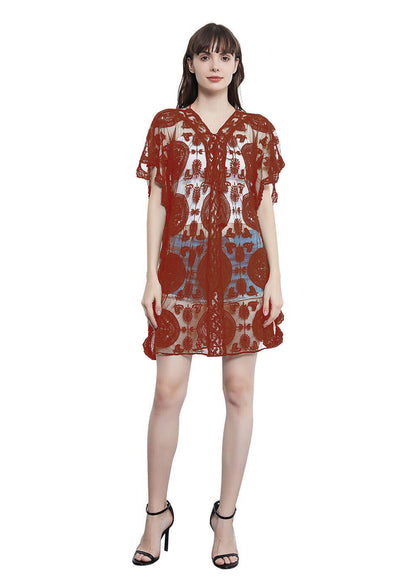 Embroidered Mesh Sheer Midi Dress