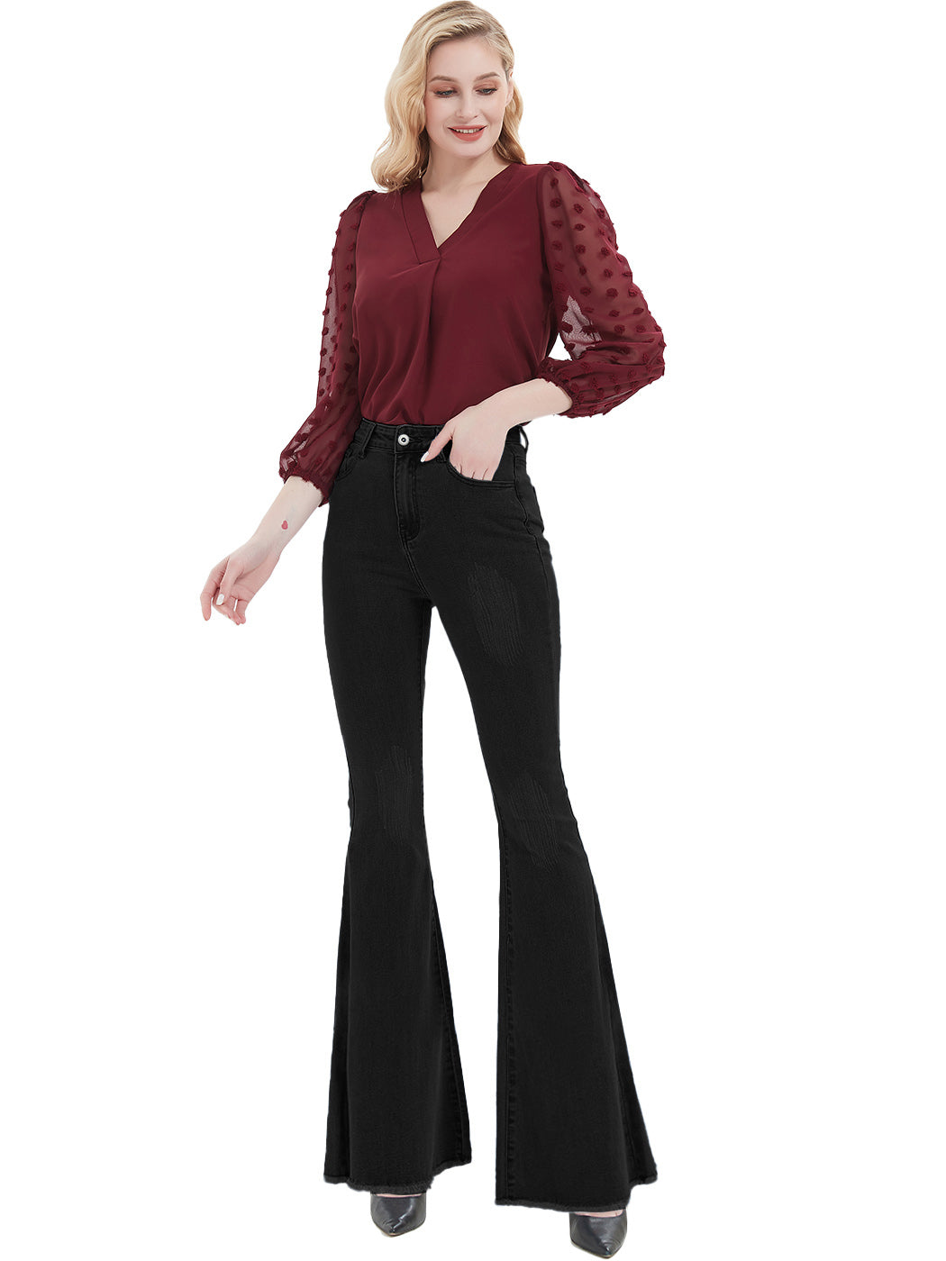 Women's Distressed Flared Jeans Pants