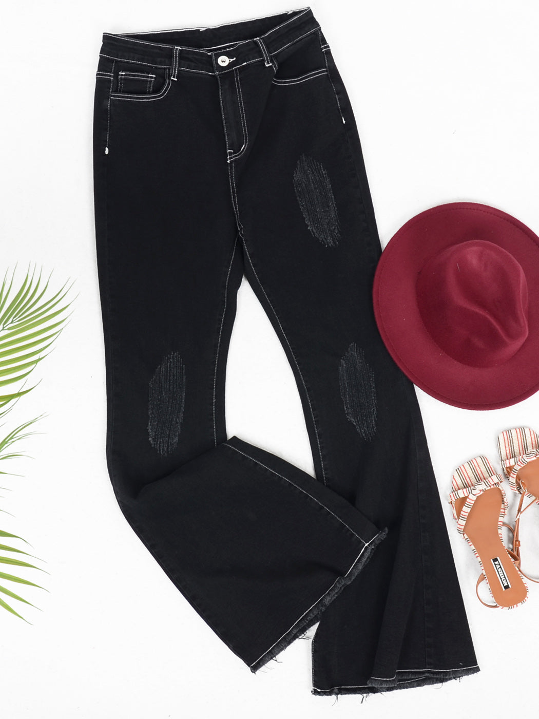 Women's Distressed Flared Jeans Pants