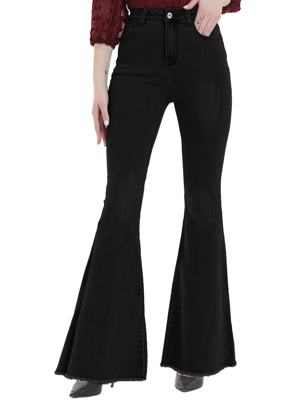 Women's Distressed Flared Jeans Pants