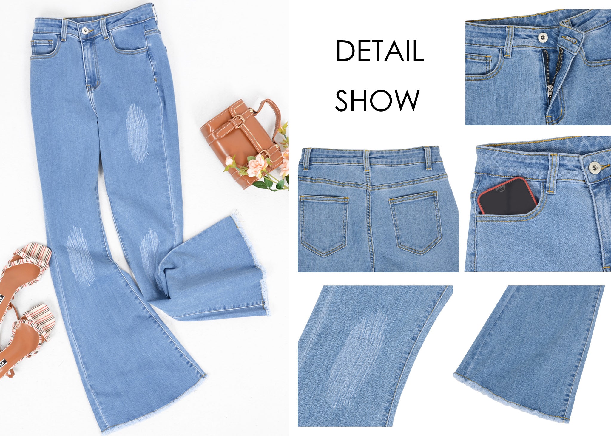 Women's Distressed Flared Jeans Pants