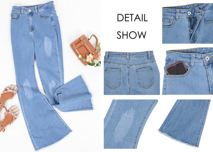 Women's Distressed Flared Jeans Pants