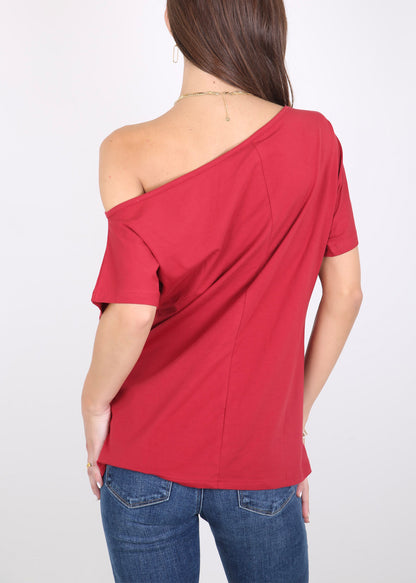 Blusa informal sexy con hombros descubiertos y elástica de algodón liso para mujer