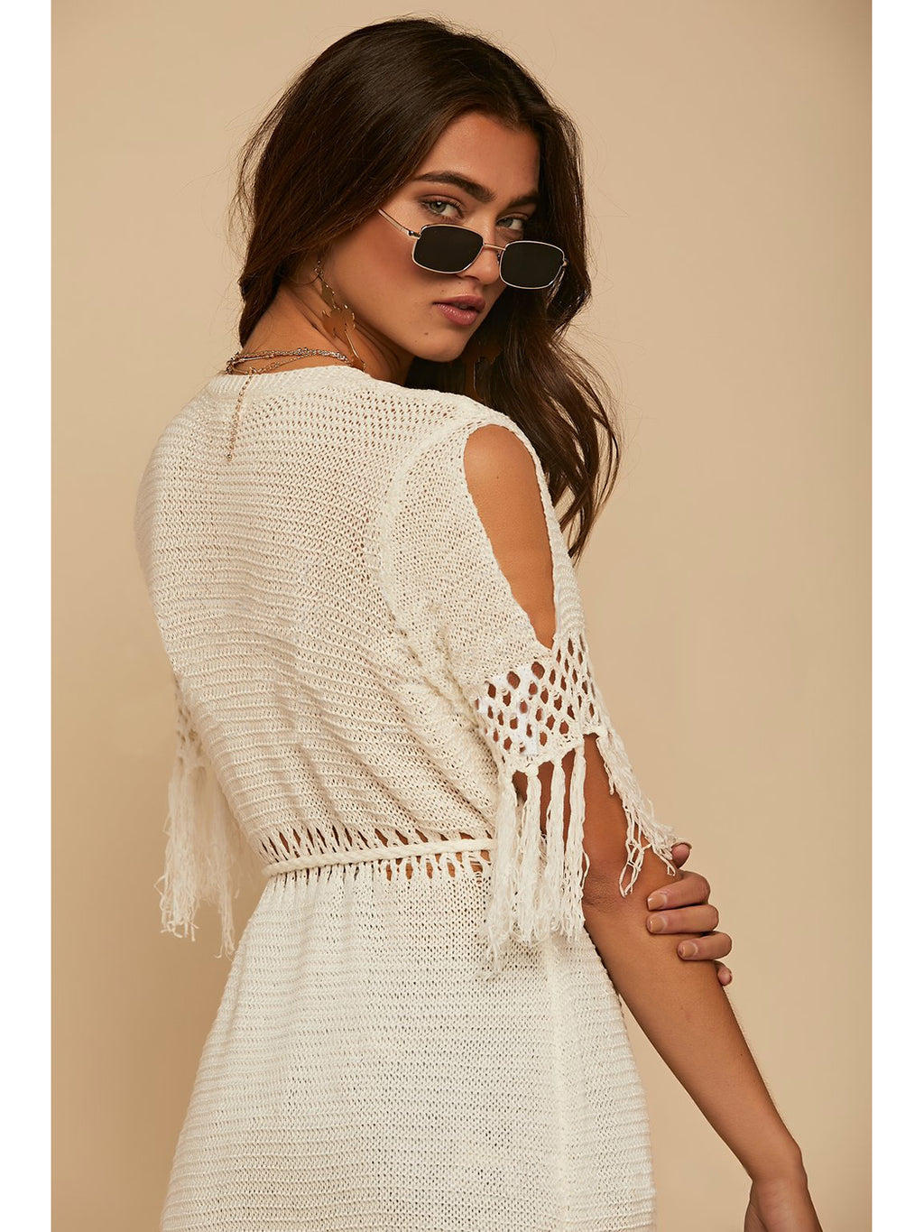 Traje de baño tipo kimono de punto a crochet con flecos largos estilo bohemio de Anna-Kaci 