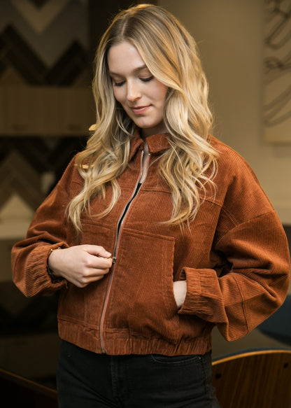 Chaqueta corta de pana de manga larga para mujer de Anna-Kaci