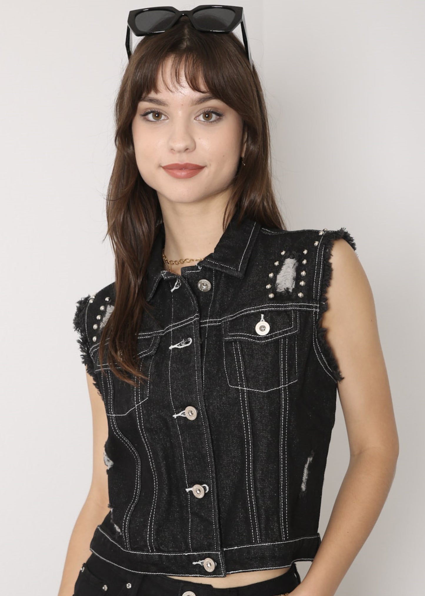 Sleeveless Distressed Denim Jean Jacket Vest