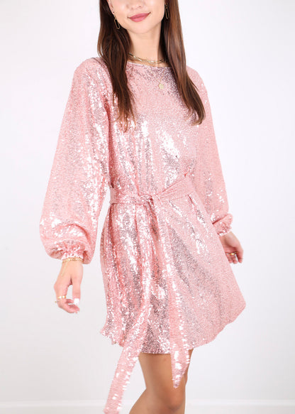 Vestido de fiesta con lentejuelas brillantes para mujer de Anna-Kaci, manga larga, cuello redondo, elegante, holgado, de moda