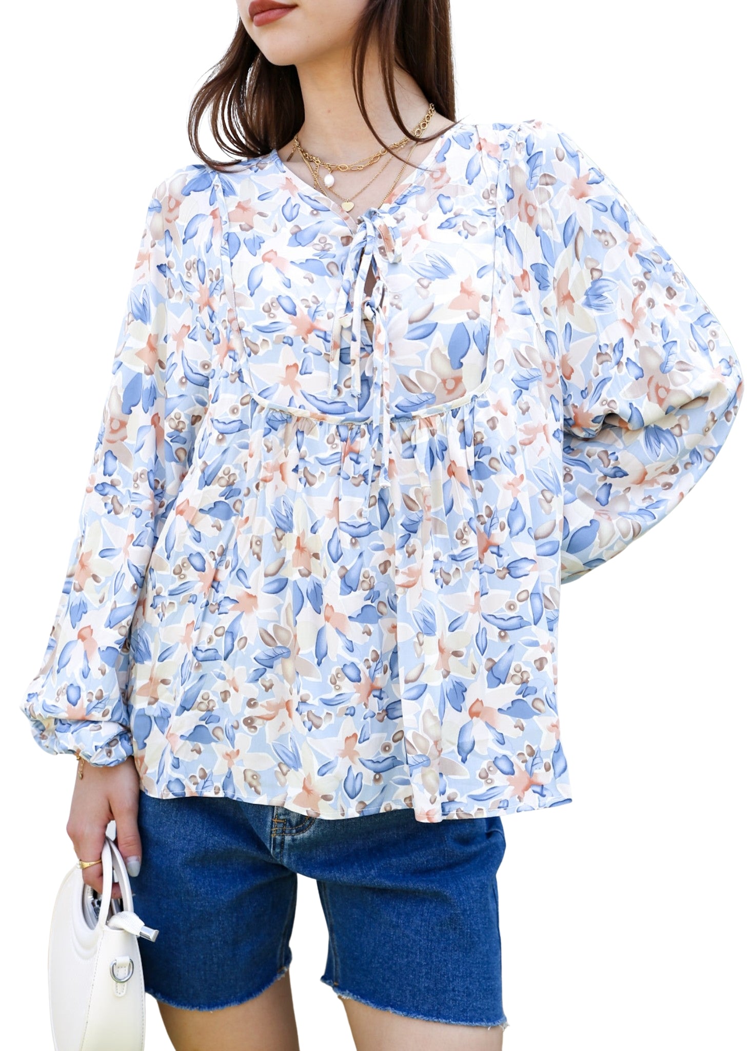 Anna-Kaci Women Summer Boho Ruffle Shirt Drawstring Long Sleeve Flowy Blouse