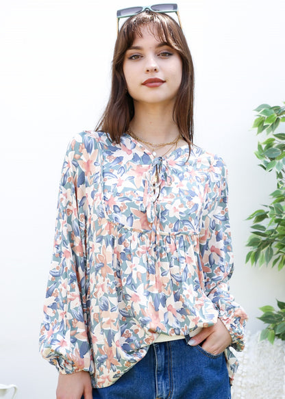 Anna-Kaci Women Summer Boho Ruffle Shirt Drawstring Long Sleeve Flowy Blouse