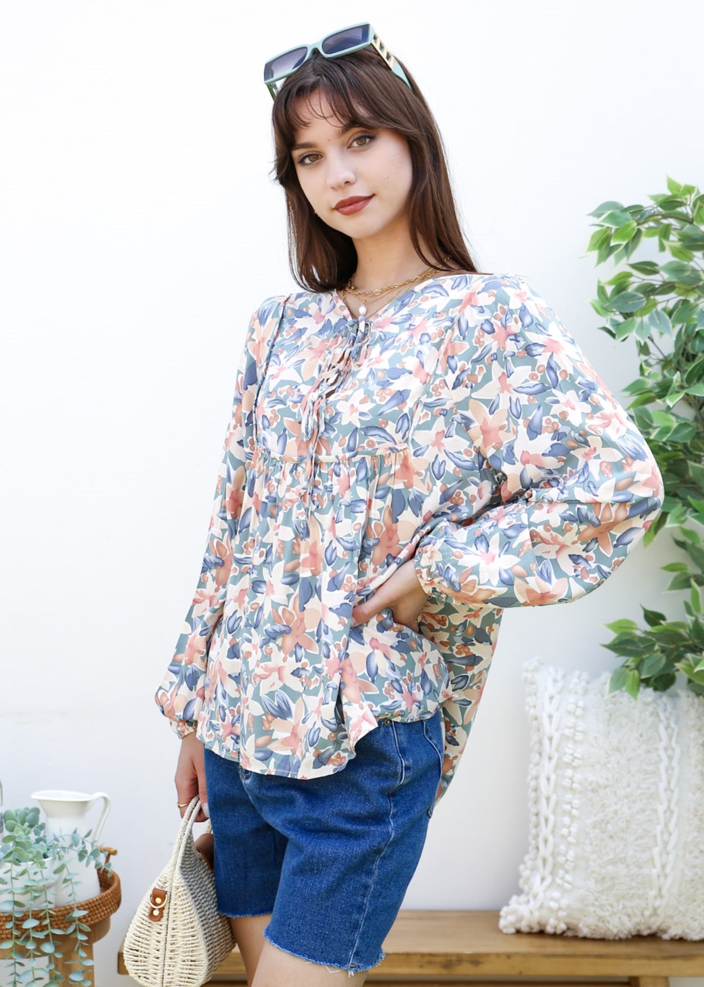 Anna-Kaci Women Summer Boho Ruffle Shirt Drawstring Long Sleeve Flowy Blouse
