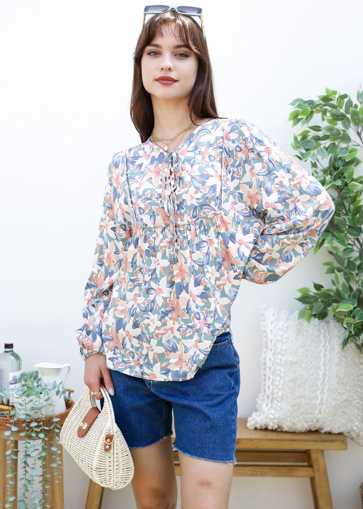 Anna-Kaci Women Summer Boho Ruffle Shirt Drawstring Long Sleeve Flowy Blouse
