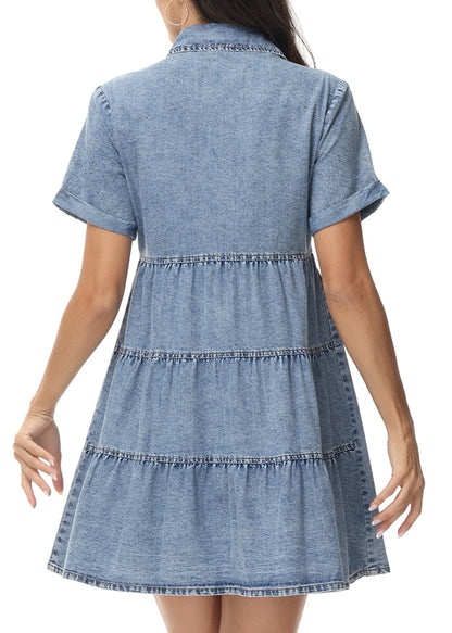 Vestido camisero de mezclilla con botones, cintura alta y manga corta informal para mujer de Anna-Kaci