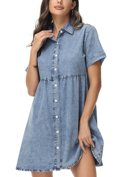 Vestido camisero de mezclilla con botones, cintura alta y manga corta informal para mujer de Anna-Kaci