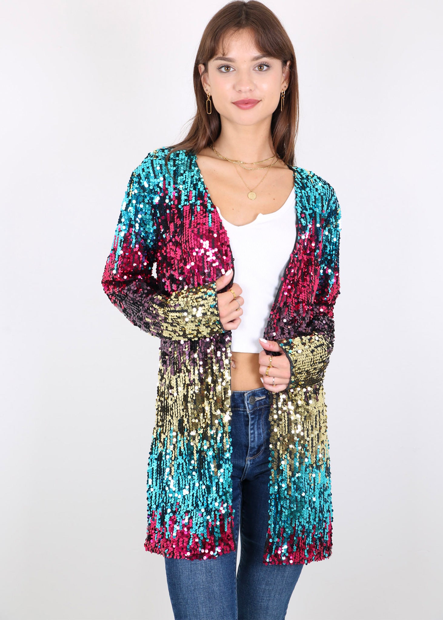 Chaqueta de lentejuelas para mujer de Anna-Kaci, abrigo abierto por delante, blazer, prenda exterior para fiesta, cóctel, cárdigan