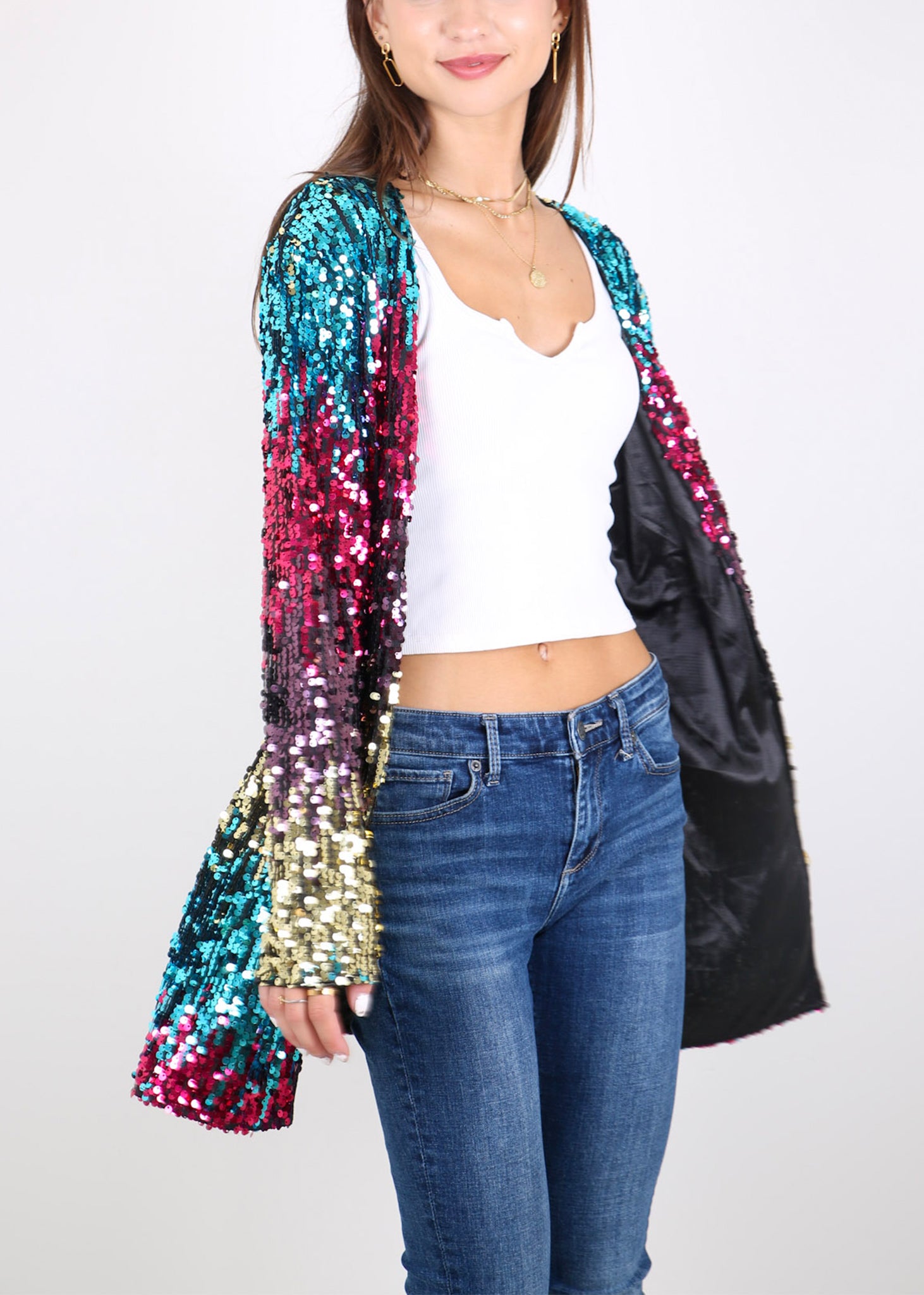 Chaqueta de lentejuelas para mujer de Anna-Kaci, abrigo abierto por delante, blazer, prenda exterior para fiesta, cóctel, cárdigan