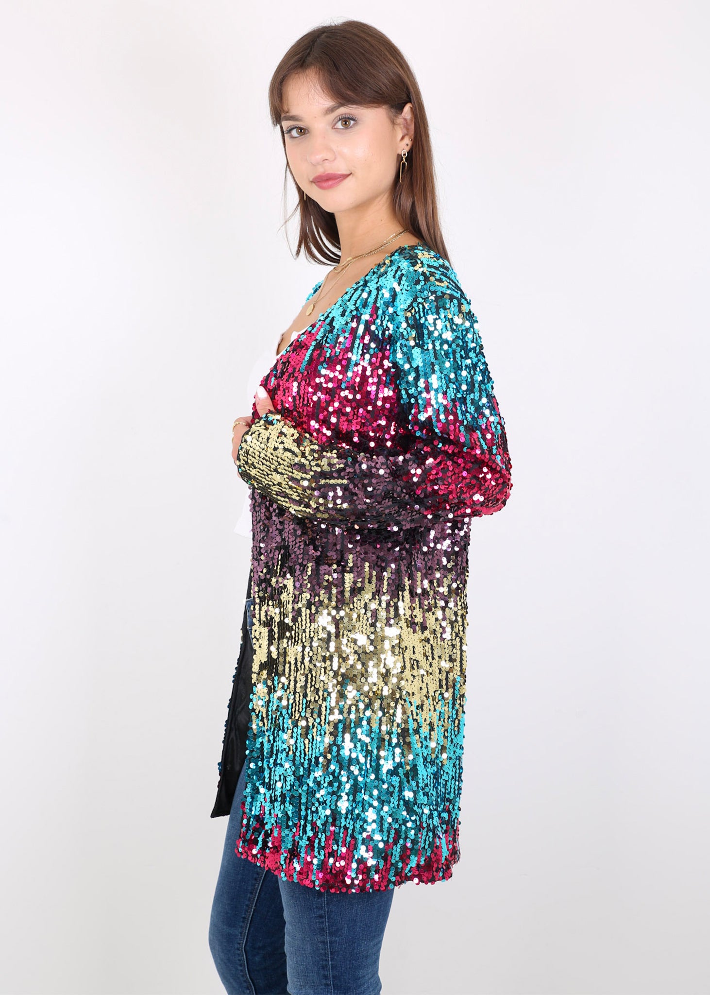 Chaqueta de lentejuelas para mujer de Anna-Kaci, abrigo abierto por delante, blazer, prenda exterior para fiesta, cóctel, cárdigan