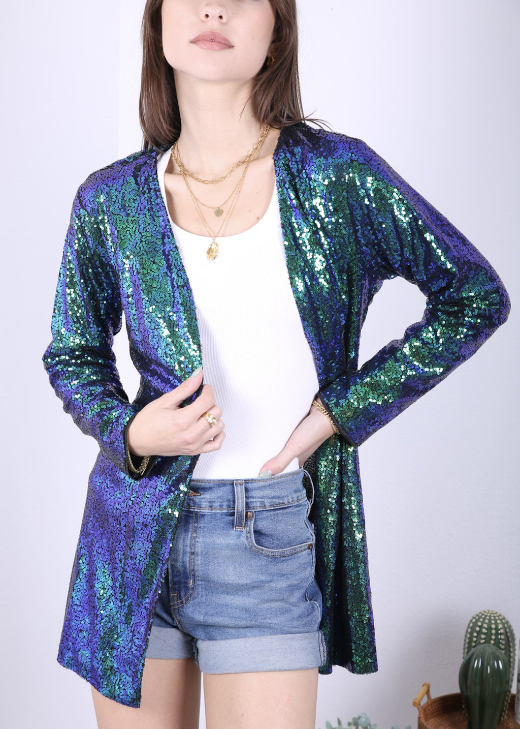 Chaqueta de lentejuelas para mujer de Anna-Kaci, abrigo abierto por delante, blazer, prenda exterior para fiesta, cóctel, cárdigan