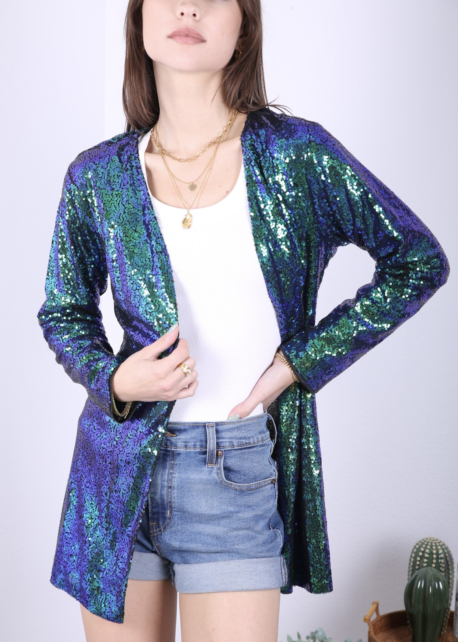 Chaqueta de lentejuelas para mujer de Anna-Kaci, abrigo abierto por delante, blazer, prenda exterior para fiesta, cóctel, cárdigan