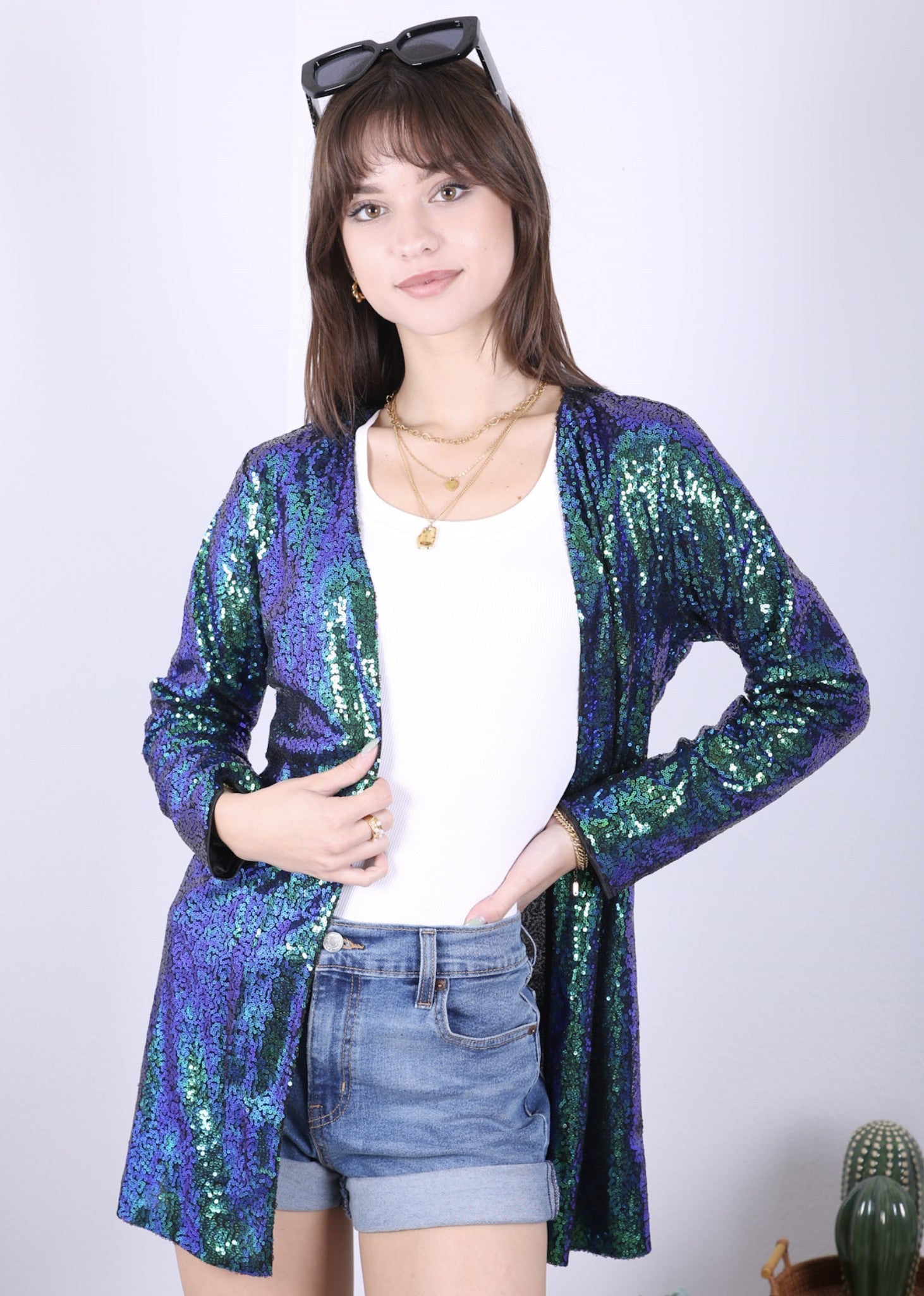 Chaqueta de lentejuelas para mujer de Anna-Kaci, abrigo abierto por delante, blazer, prenda exterior para fiesta, cóctel, cárdigan