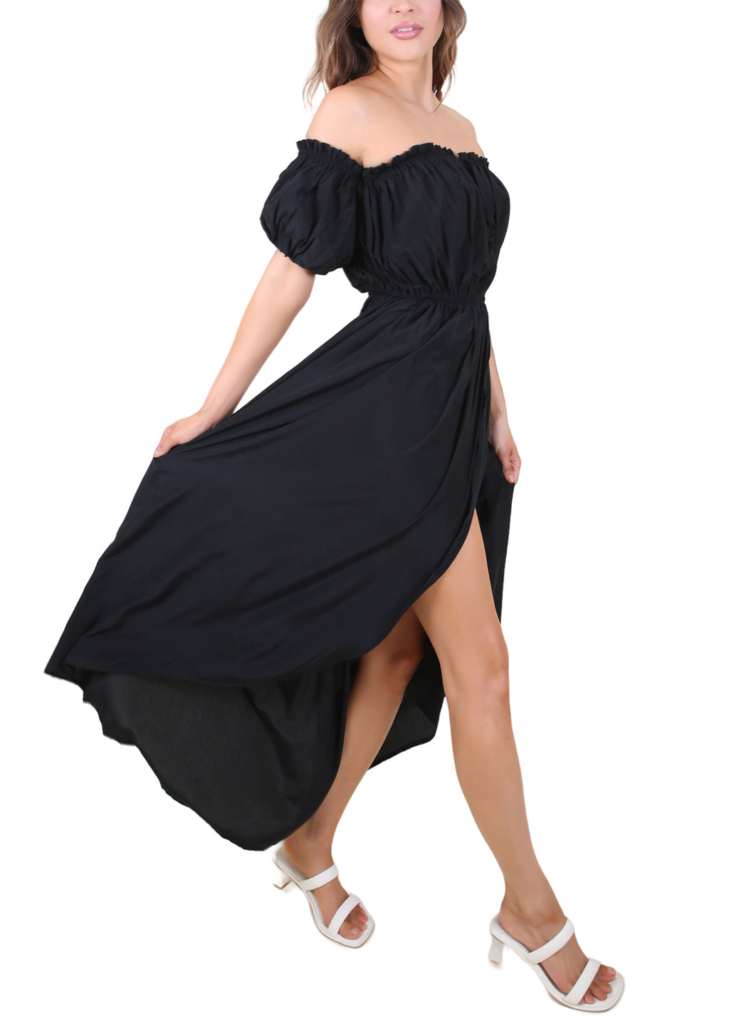 Anna-Kaci Mujeres Blanco Verano Otoño Renacimiento Vestidos Casual Boho Manga Linterna Hombros Descubiertos Vestido Largo Hada