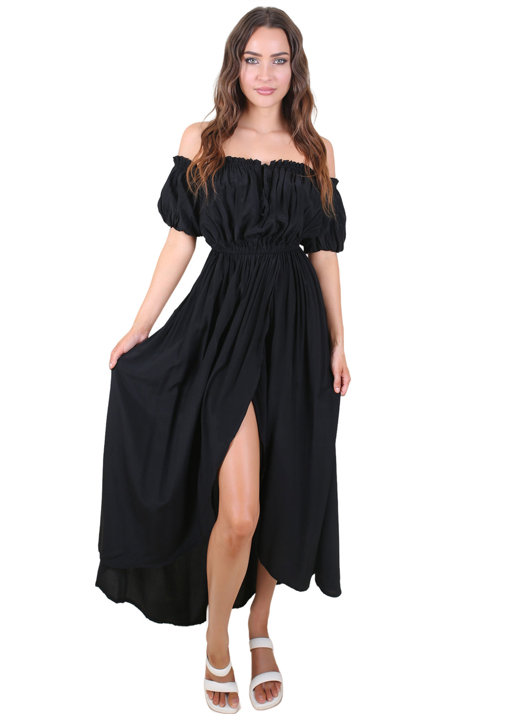 Anna-Kaci Mujeres Blanco Verano Otoño Renacimiento Vestidos Casual Boho Manga Linterna Hombros Descubiertos Vestido Largo Hada