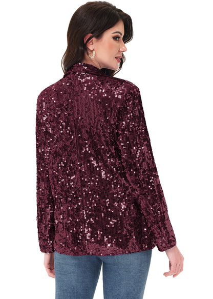 Chaqueta de lentejuelas para mujer de Anna-Kaci, chaqueta de fiesta con mangas largas y abertura frontal y brillo brillante