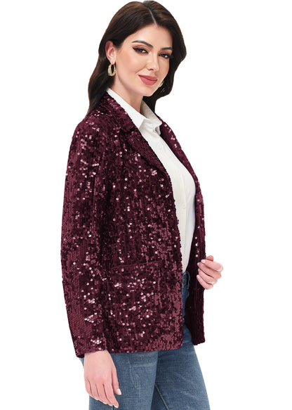 Chaqueta de lentejuelas para mujer de Anna-Kaci, chaqueta de fiesta con mangas largas y abertura frontal y brillo brillante
