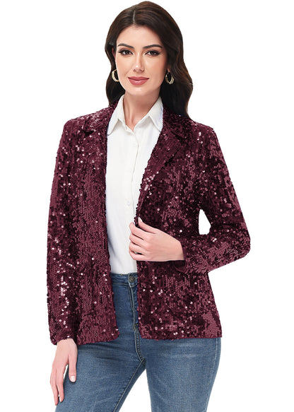 Chaqueta de lentejuelas para mujer de Anna-Kaci, chaqueta de fiesta con mangas largas y abertura frontal y brillo brillante