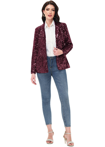 Chaqueta de lentejuelas para mujer de Anna-Kaci, chaqueta de fiesta con mangas largas y abertura frontal y brillo brillante