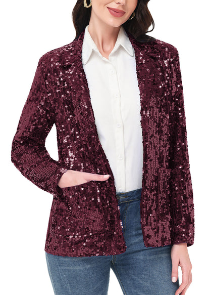 Chaqueta de lentejuelas para mujer de Anna-Kaci, chaqueta de fiesta con mangas largas y abertura frontal y brillo brillante
