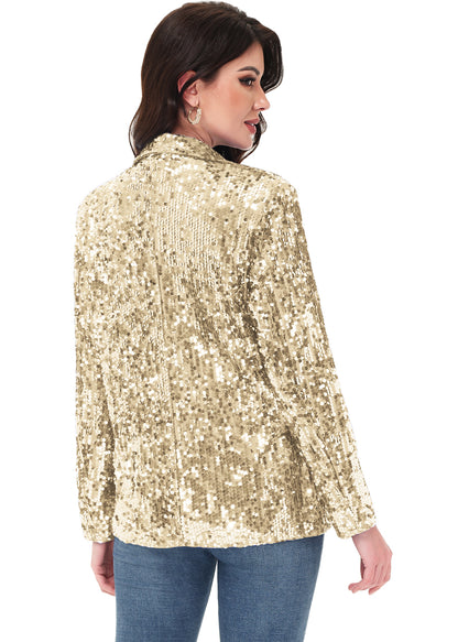 Chaqueta de lentejuelas para mujer de Anna-Kaci, chaqueta de fiesta con mangas largas y abertura frontal y brillo brillante