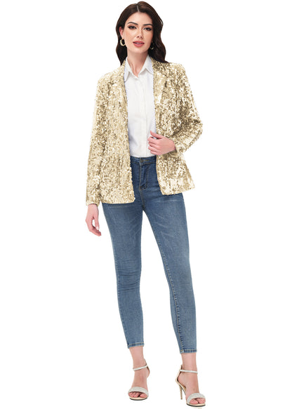 Chaqueta de lentejuelas para mujer de Anna-Kaci, chaqueta de fiesta con mangas largas y abertura frontal y brillo brillante