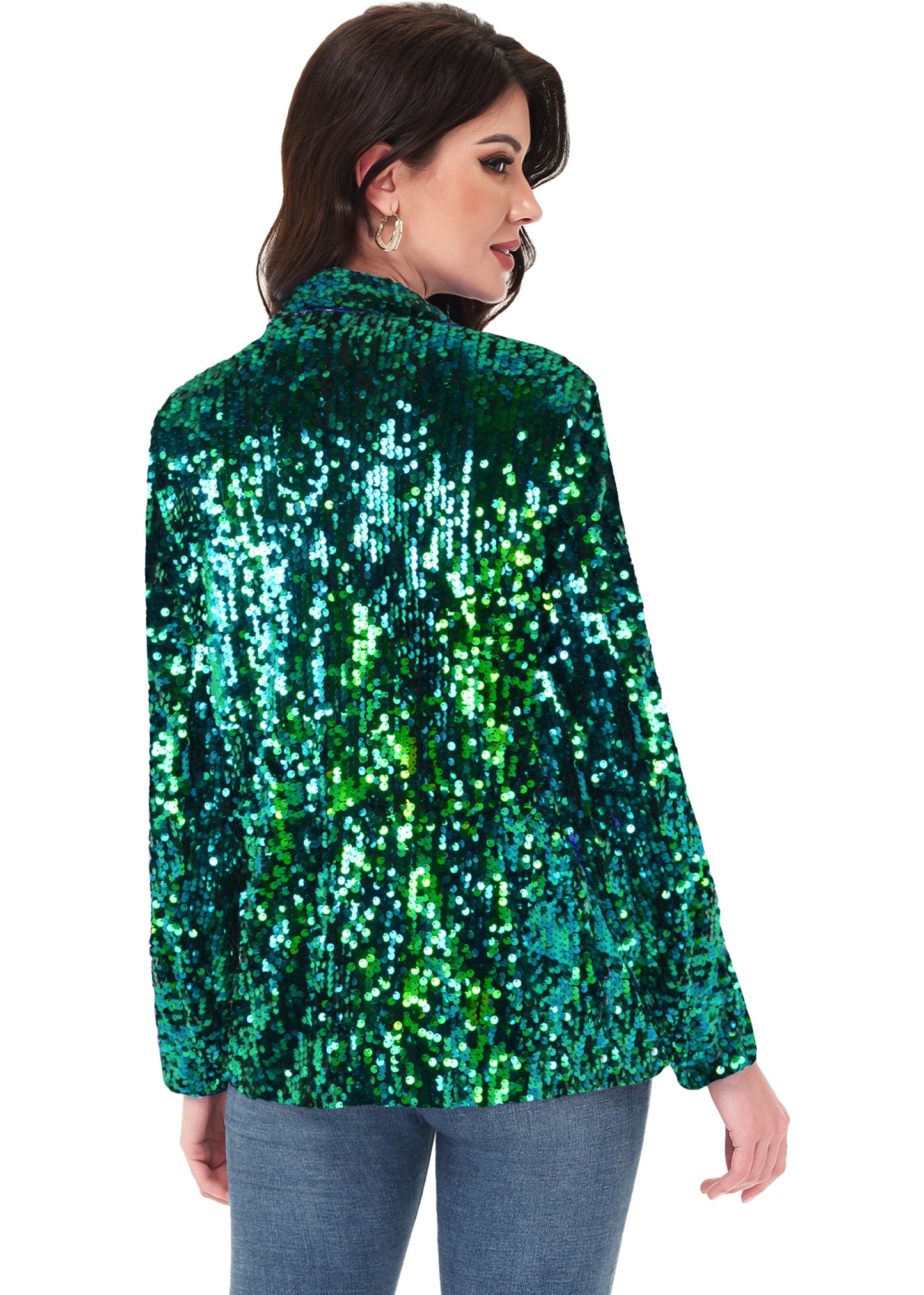 Chaqueta de lentejuelas para mujer de Anna-Kaci, chaqueta de fiesta con mangas largas y abertura frontal y brillo brillante